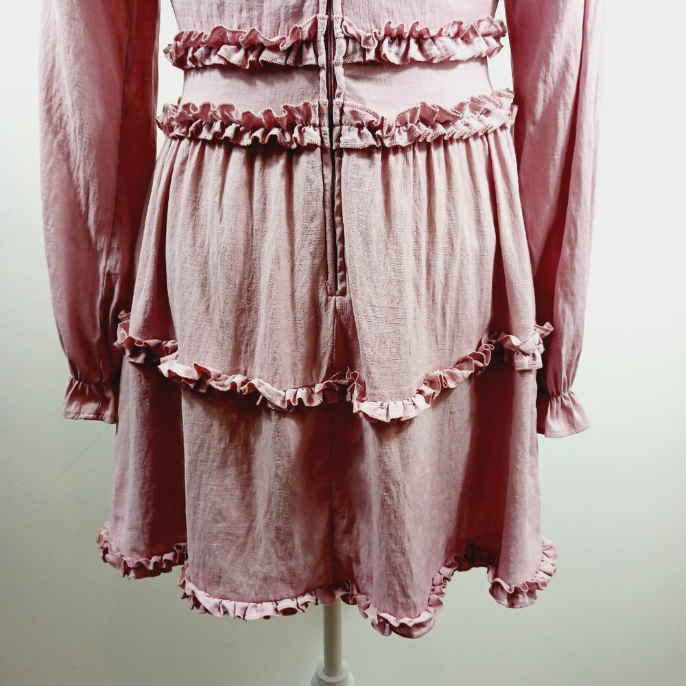 Mi Ami, Pink, Mini, Coquette Dress, Size Small. Ruffled A-line, Deep V Neckline - Picture 8 of 16